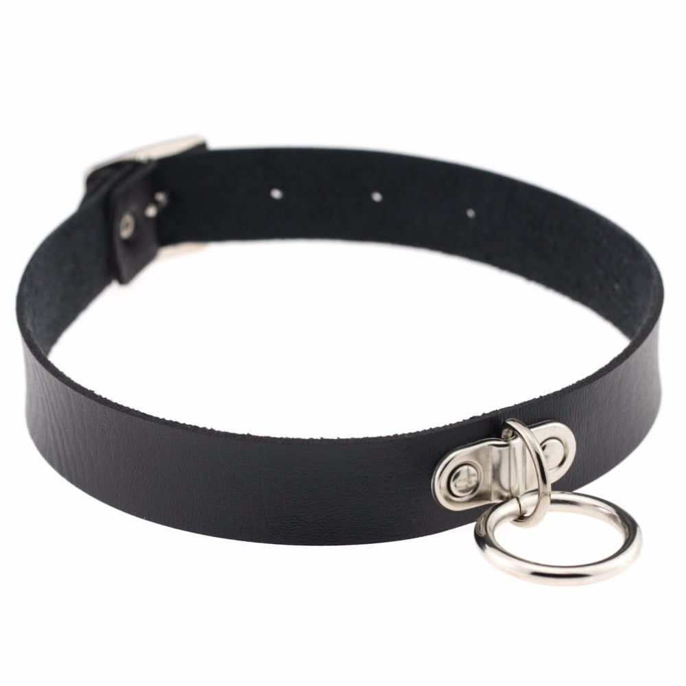 PU Leather Gothic Choker with Chain for Bondage Play