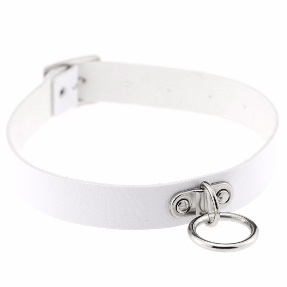 PU Leather Gothic Choker with Chain for Bondage Play