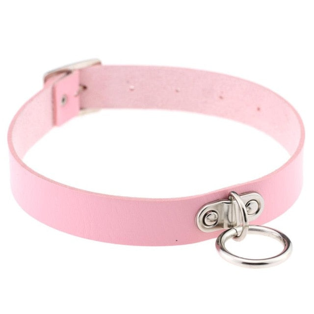 PU Leather Gothic Choker with Chain for Bondage Play