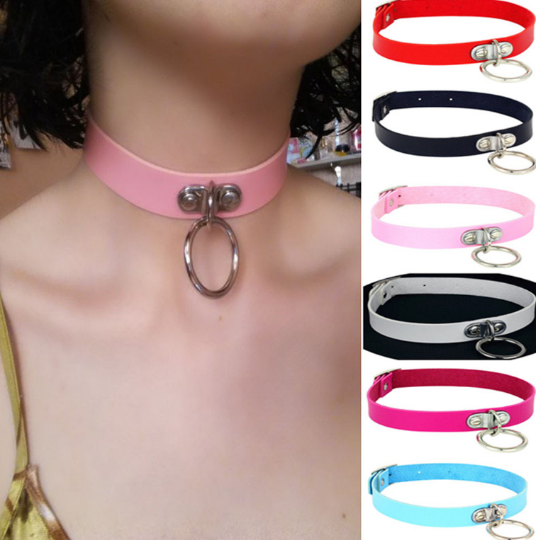 PU Leather Gothic Choker with Chain for Bondage Play